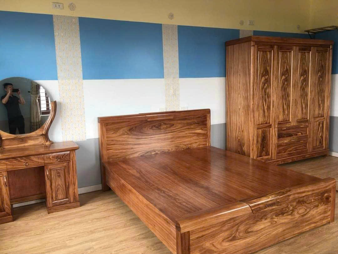 Giường ngủ gỗ thịt tự nhiên hương xám rộng 2m×1m8