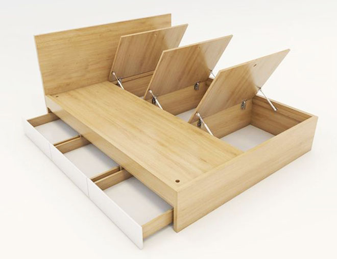 Giường ngủ 1.6m gỗ mdf vân gỗ công nghiệp nhiều ngăn